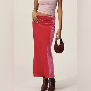 Anthropologie Tilda Maxi Velvet Slip Skirt Raspberry Rose Pink Small NWT !